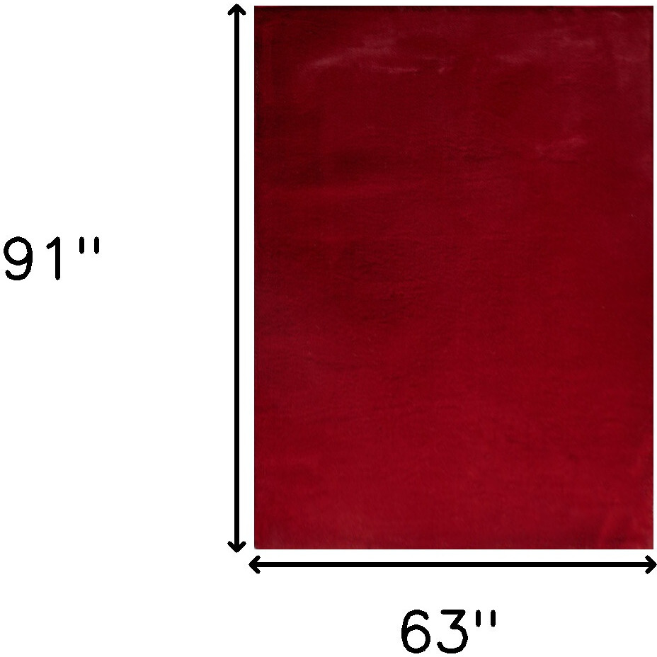 5' X 8' Red Faux Fur Shag Washable Non Skid Area Rug