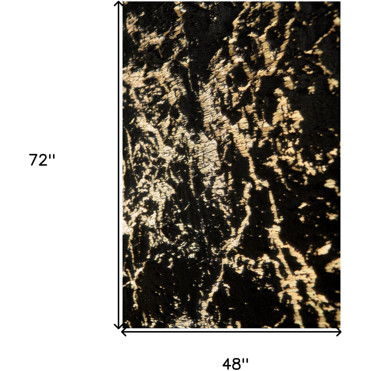 4' X 6' Black and Gold Faux Fur Abstract Shag Non Skid Area Rug
