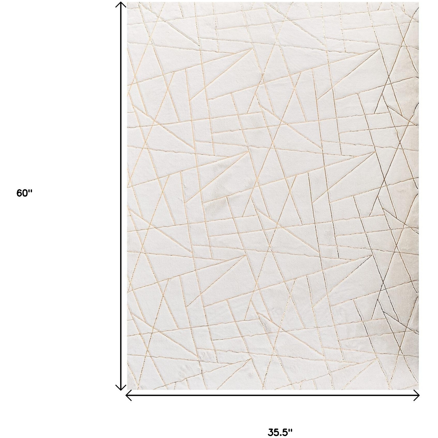 3' X 5' White and Gold Faux Fur Abstract Shag Non Skid Area Rug