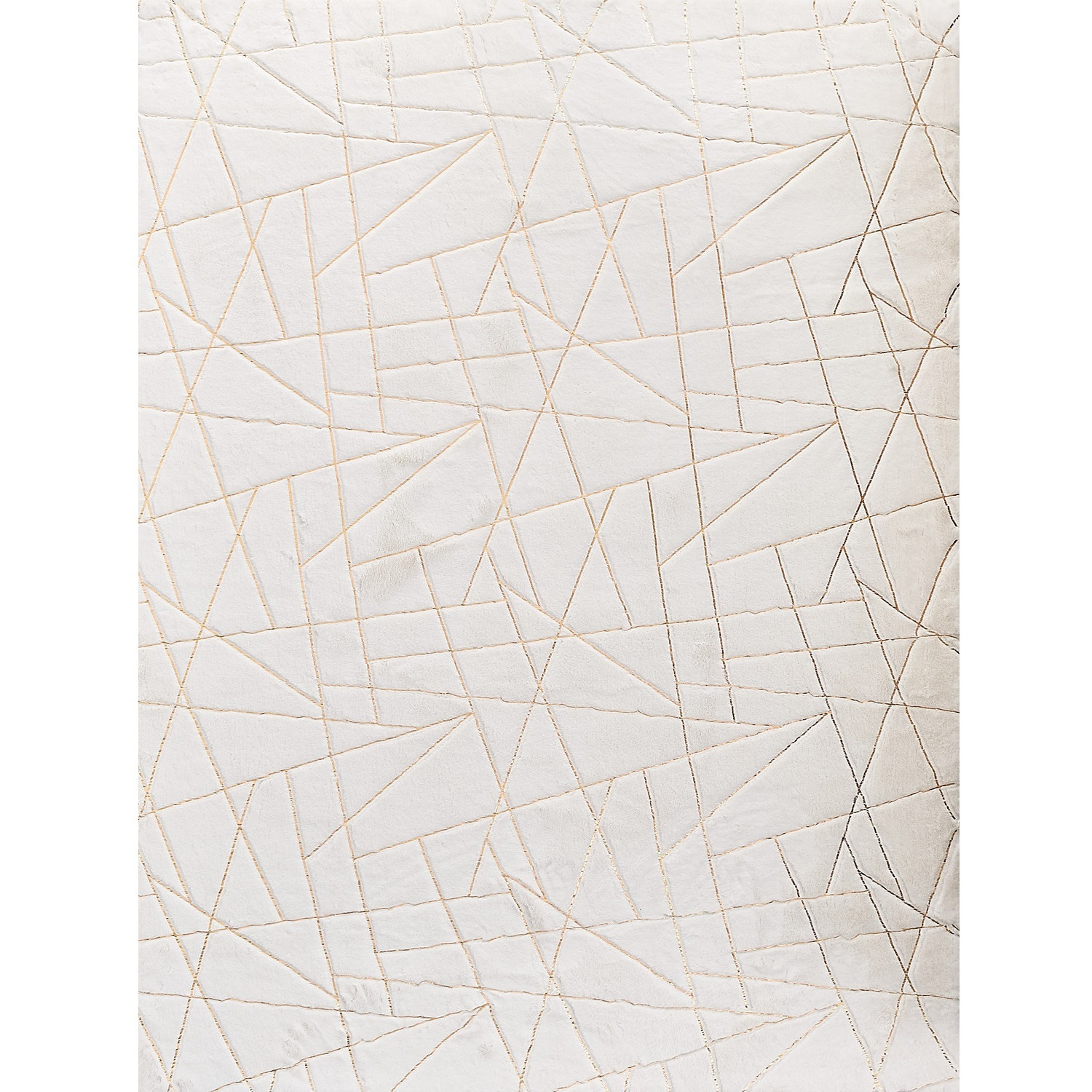 3' X 5' White and Gold Faux Fur Abstract Shag Non Skid Area Rug