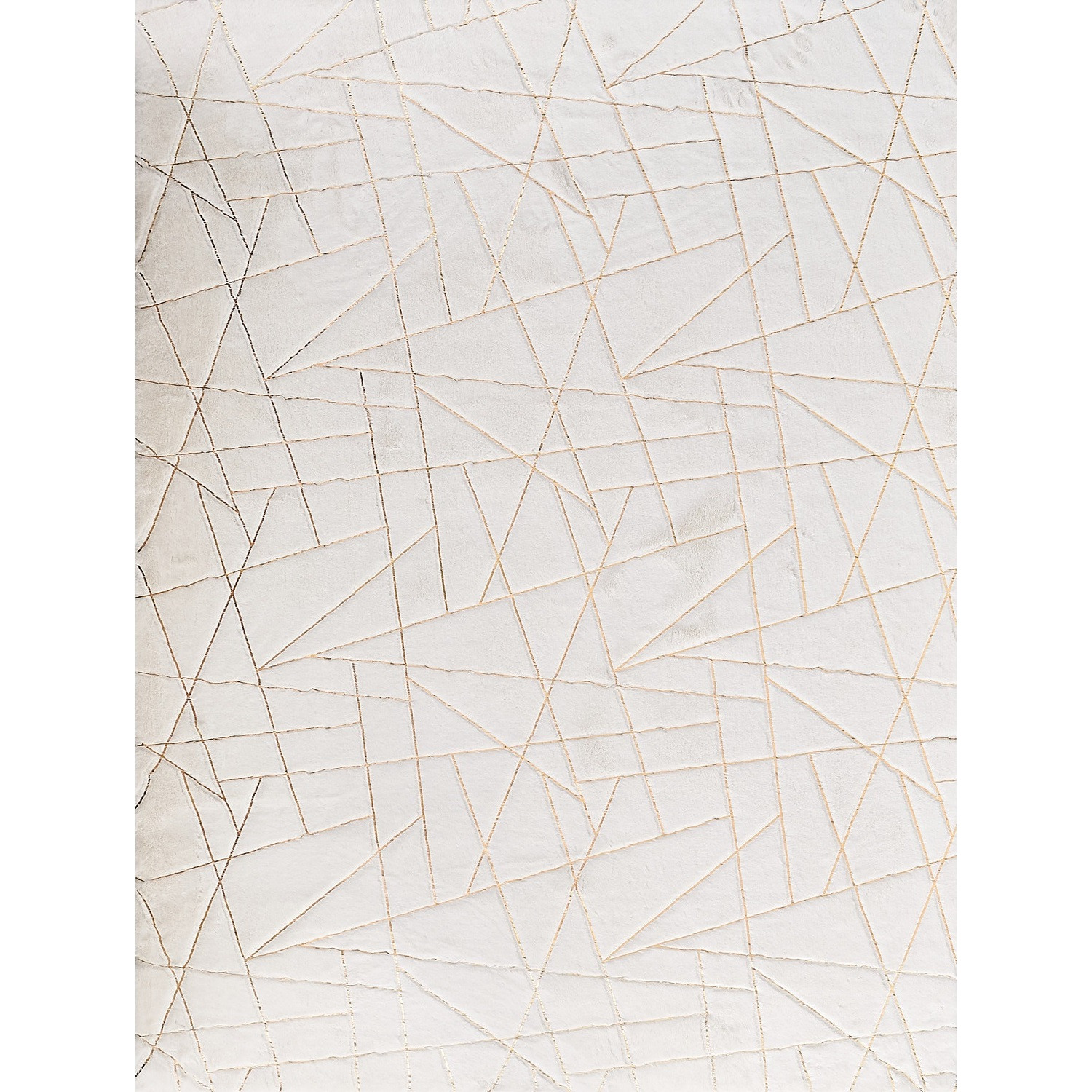 5' X 7' White and Gold Faux Fur Abstract Shag Non Skid Area Rug