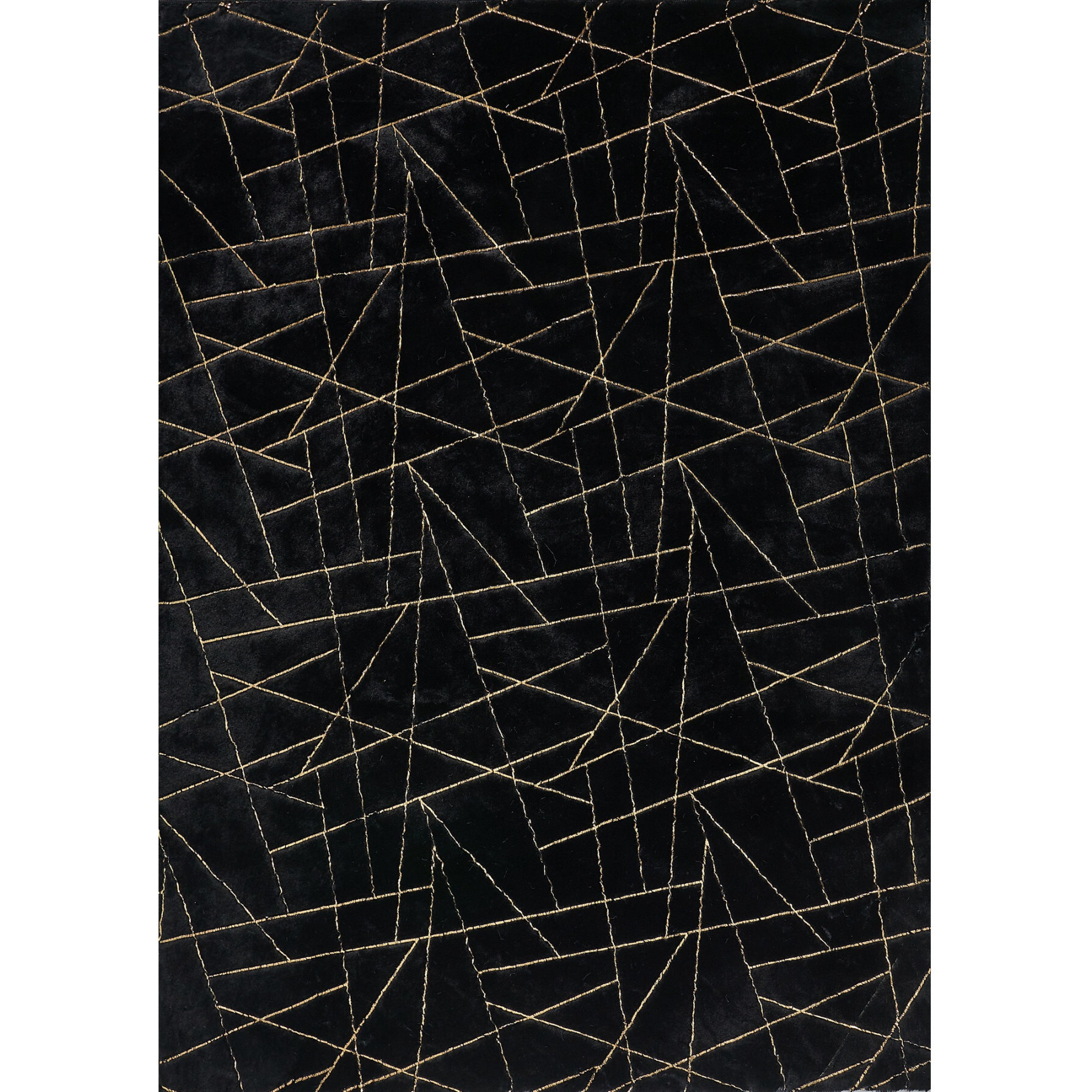 3' X 5' Black and Gold Faux Fur Abstract Shag Non Skid Area Rug