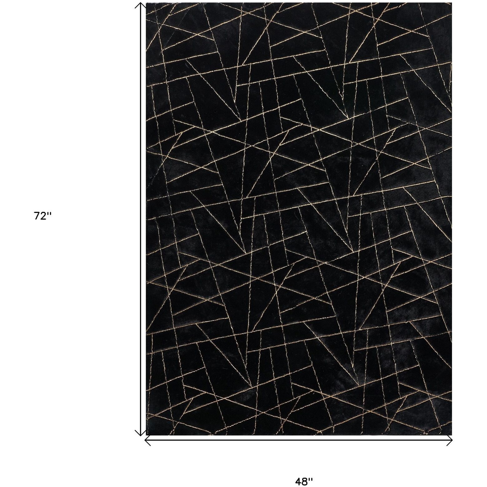 4' X 6' Black and Gold Faux Fur Abstract Shag Non Skid Area Rug