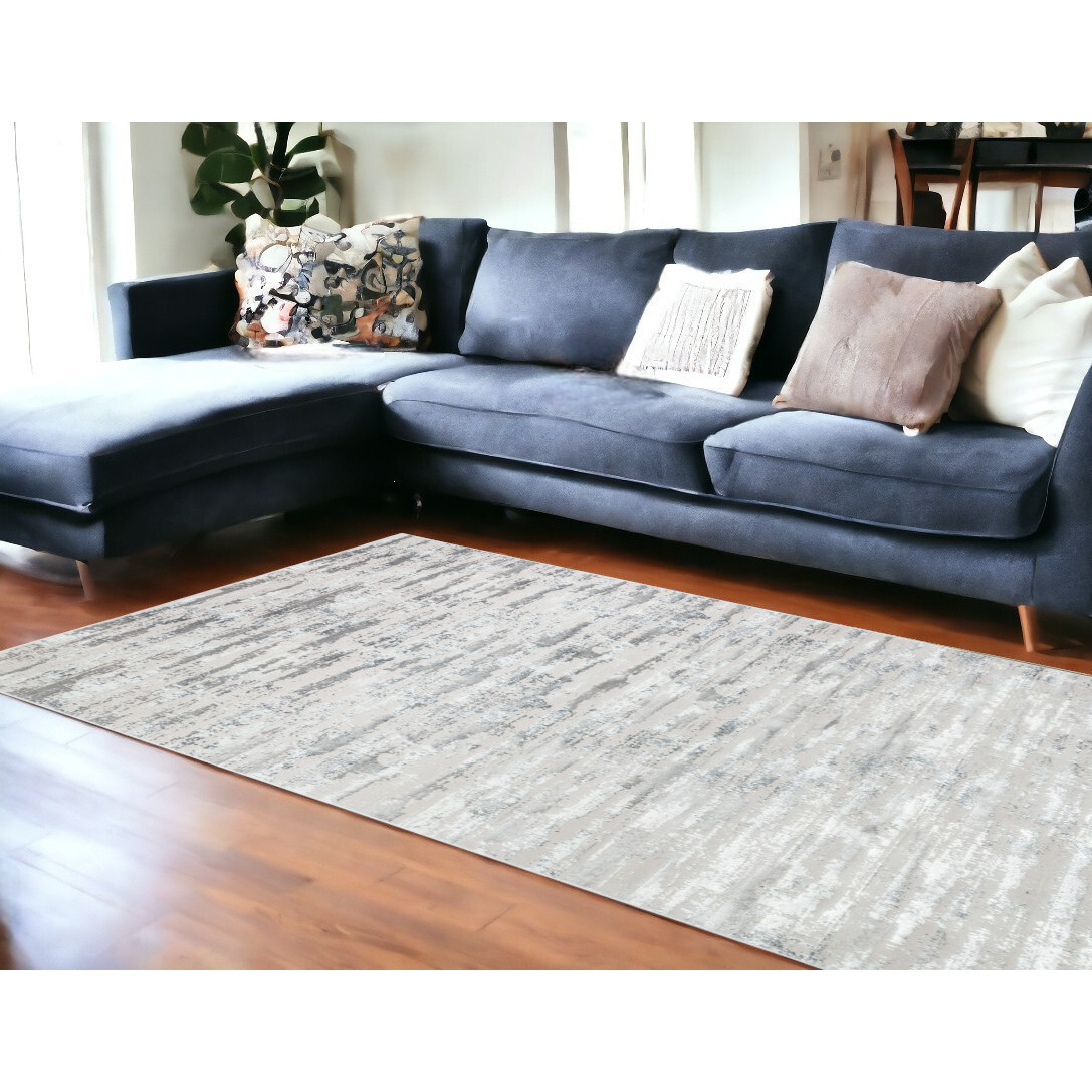 10' Gray and Silver Abstract Washable Non Skid Runner Area Rug