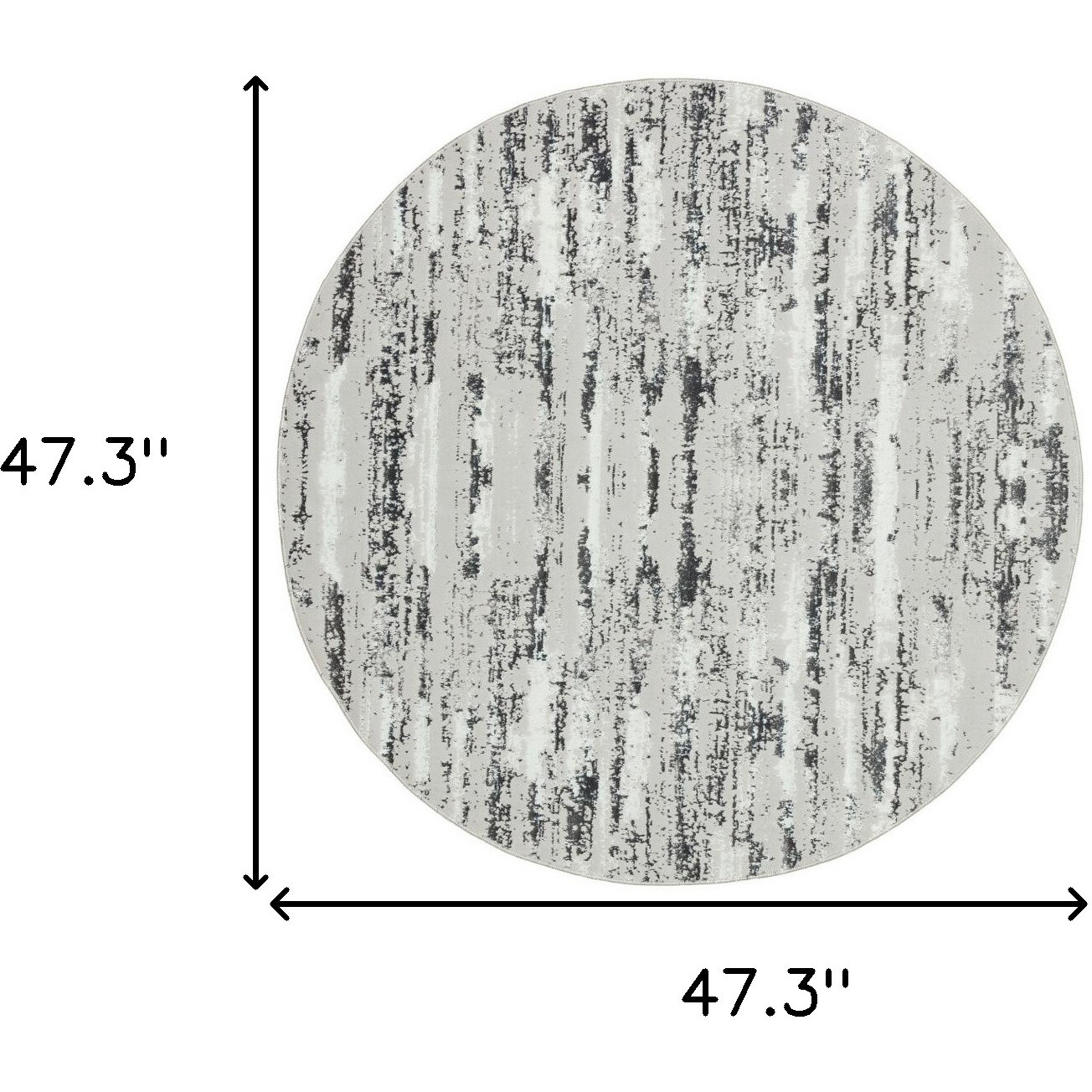 4' Black and Off White Round Abstract Washable Non Skid Area Rug