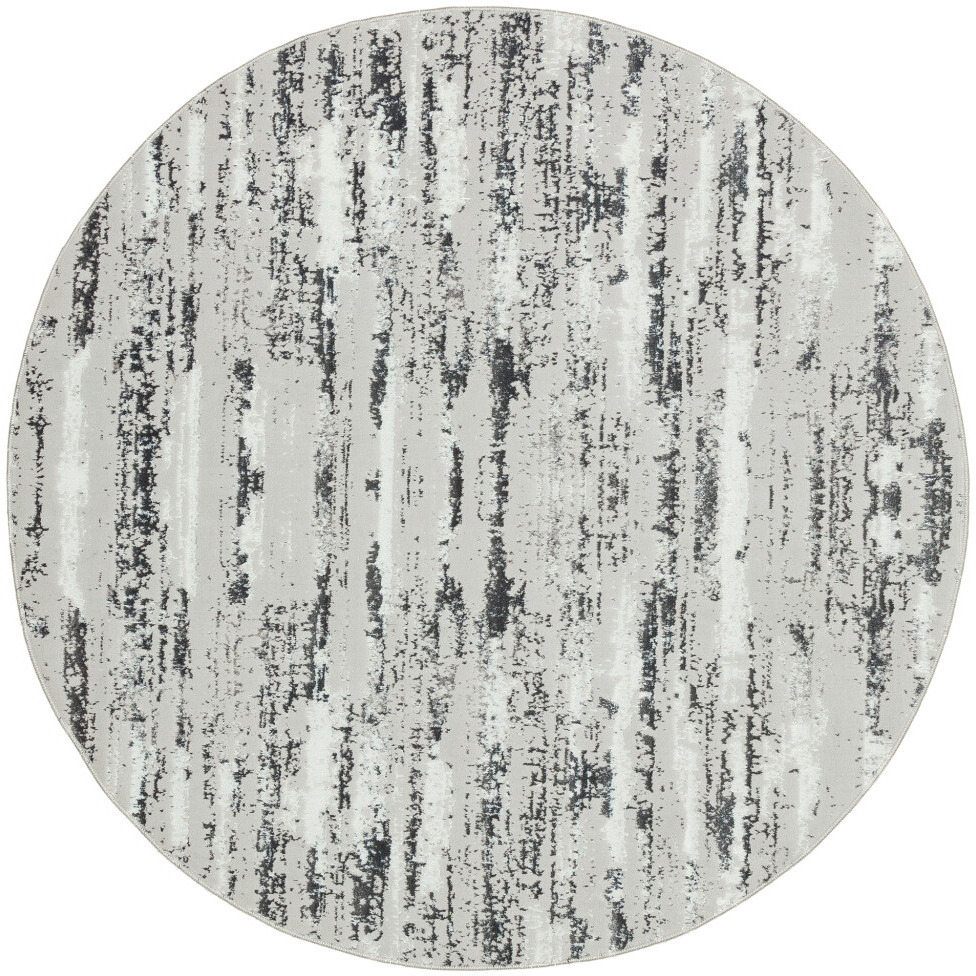 4' Black and Off White Round Abstract Washable Non Skid Area Rug