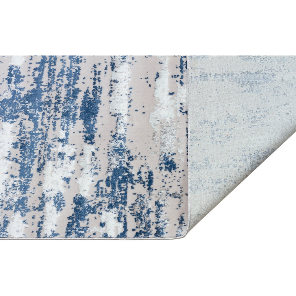 3' X 5' Blue and Gray Abstract Washable Non Skid Area Rug