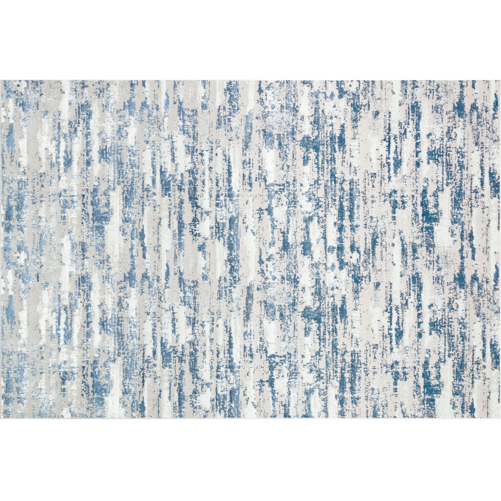 10' Blue and Ivory Abstract Washable Non Skid Area Rug