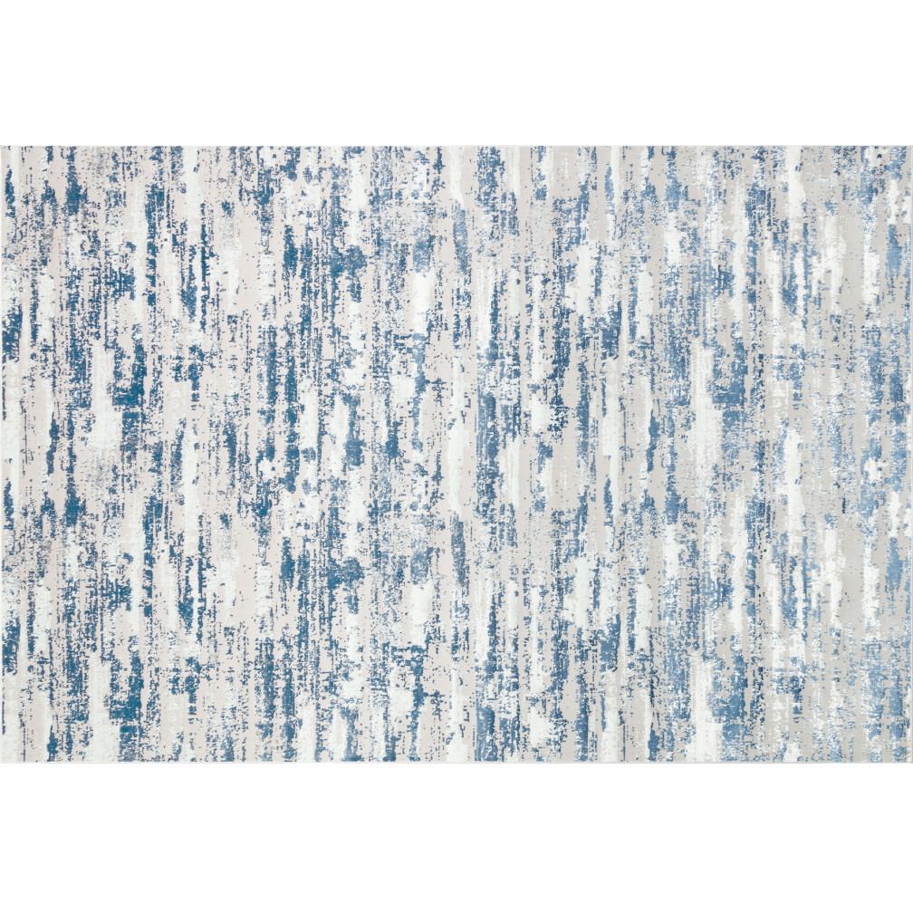 4' X 6' Blue and Ivory Abstract Washable Non Skid Area Rug