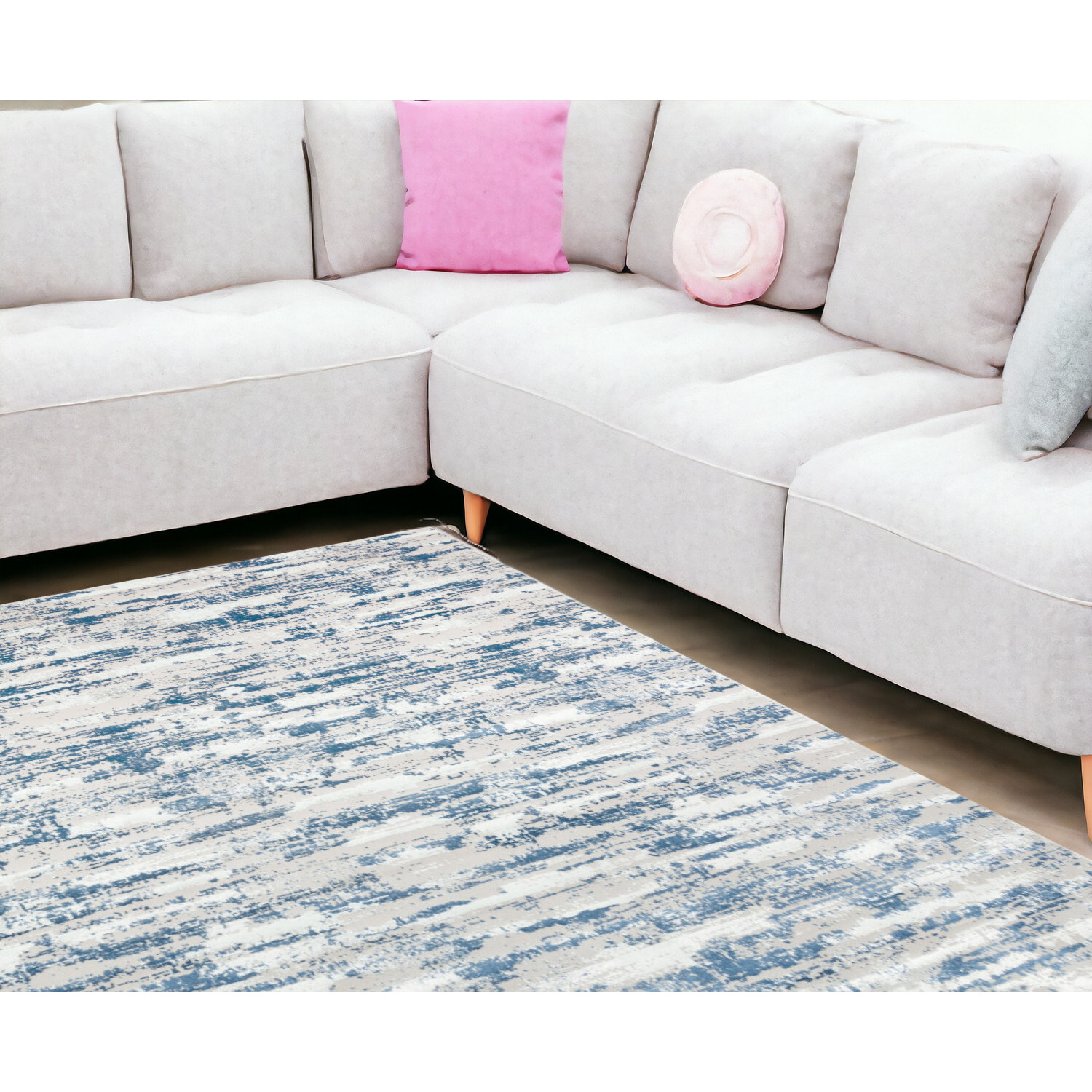 10' X 13' Blue and Ivory Abstract Washable Non Skid Area Rug