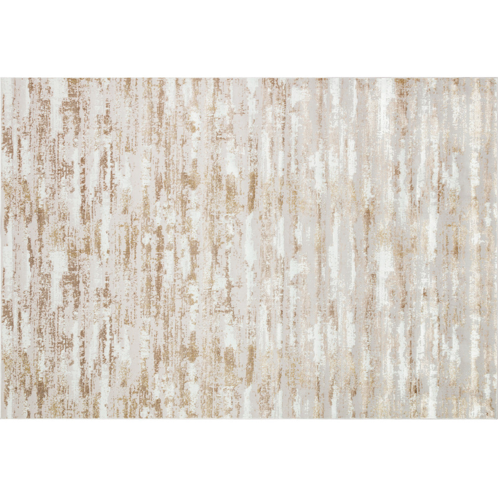 10' Gold and Ivory Abstract Washable Non Skid Area Rug