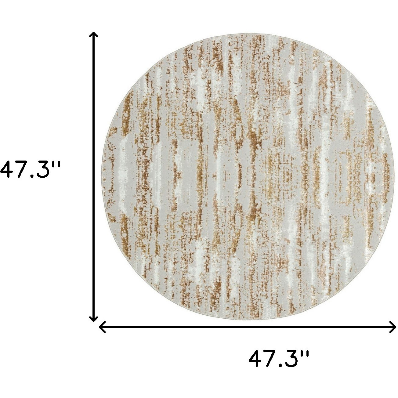 4' Gold and Ivory Round Abstract Washable Non Skid Area Rug
