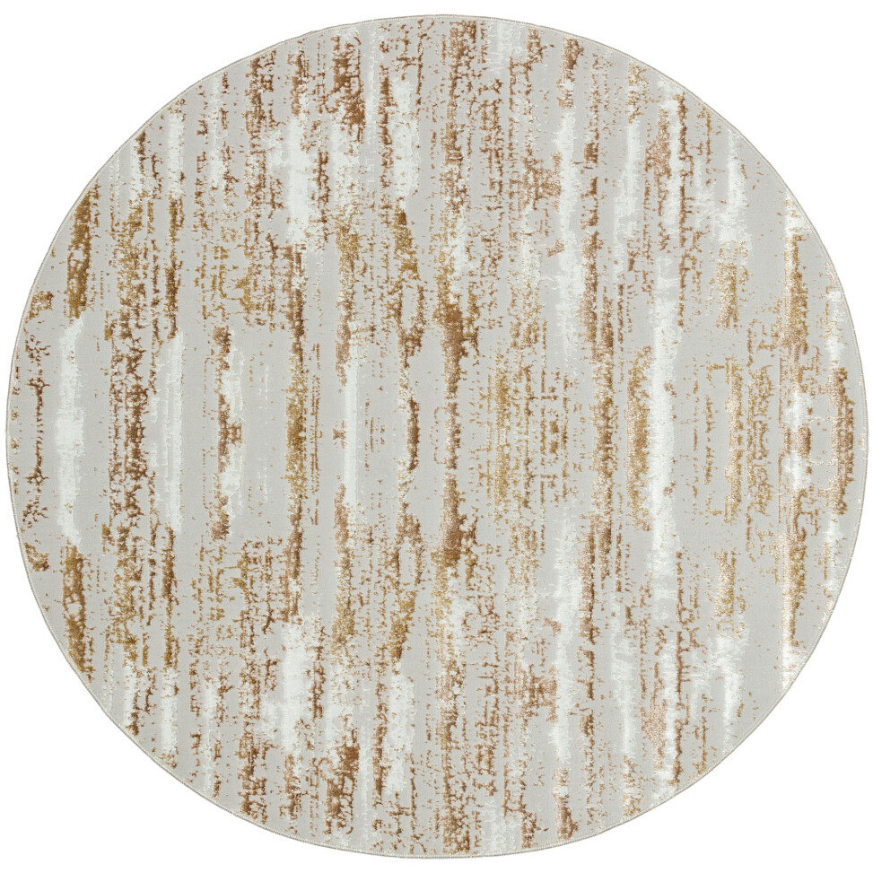 4' Gold and Ivory Round Abstract Washable Non Skid Area Rug