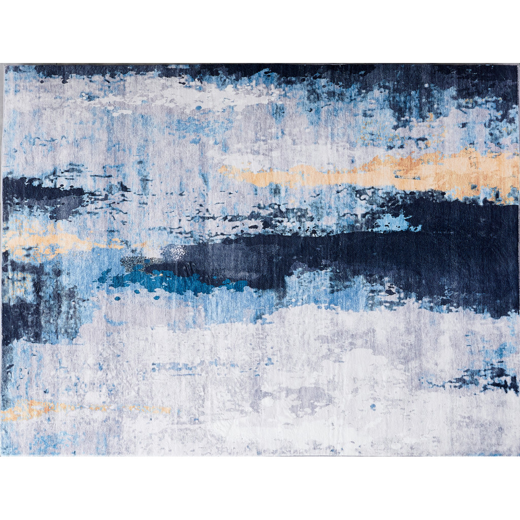 8' X 11' Blue and Yellow Abstract Printed Washable Non Skid Area Rug