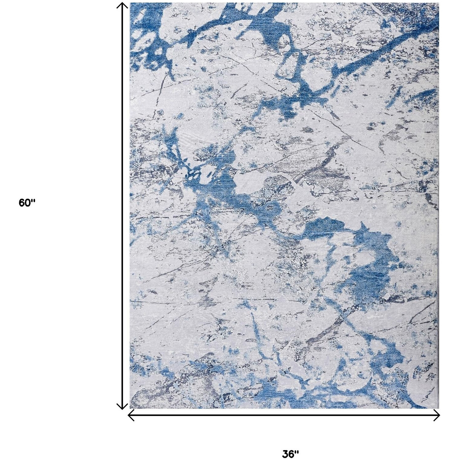 3' X 5' Blue and Silver Abstract Printed Washable Non Skid Area Rug