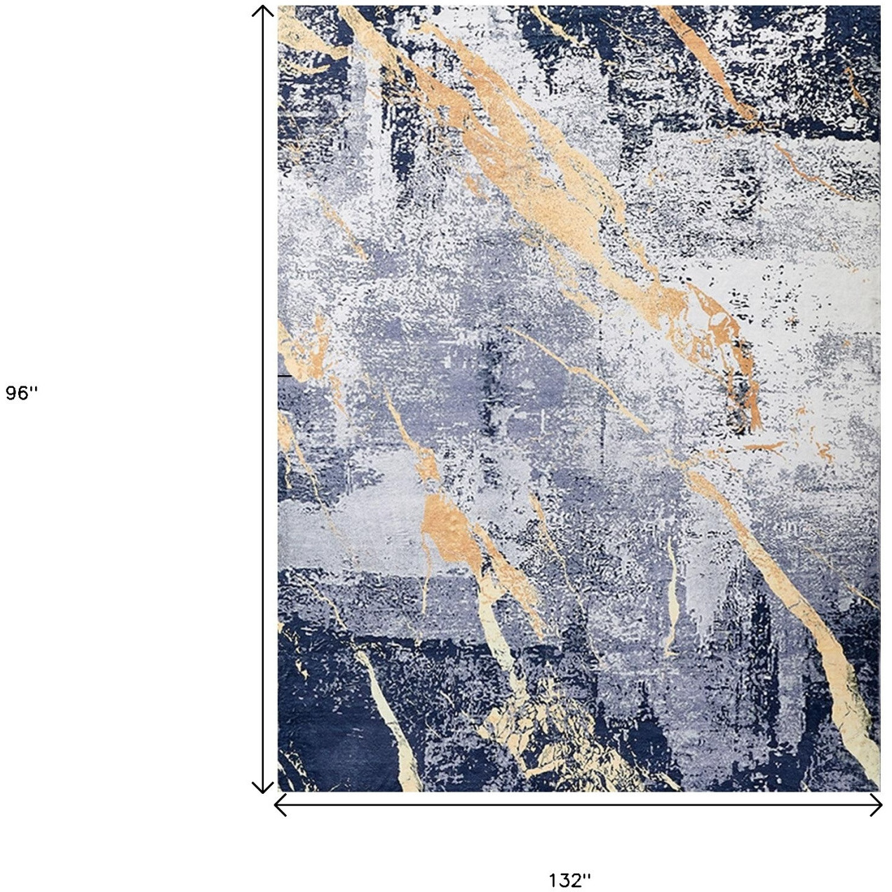 8' X 11' Blue and Yellow Abstract Shag Printed Washable Non Skid Area Rug
