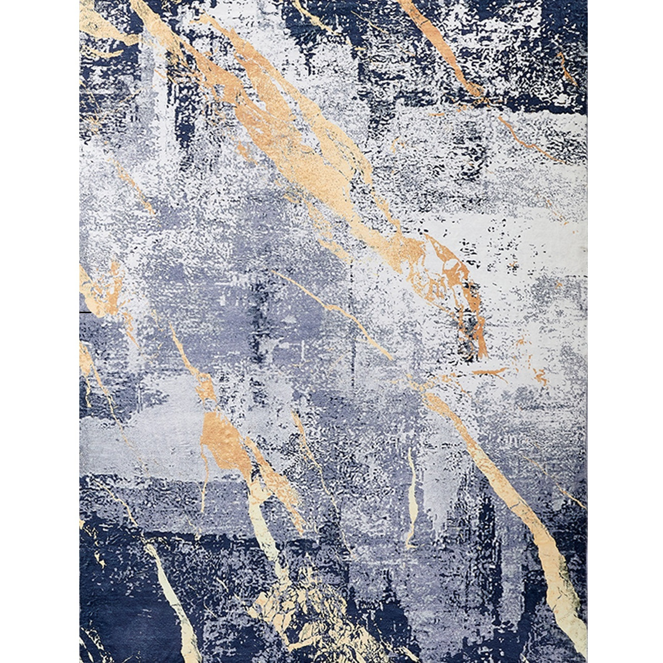 8' X 11' Blue and Yellow Abstract Shag Printed Washable Non Skid Area Rug