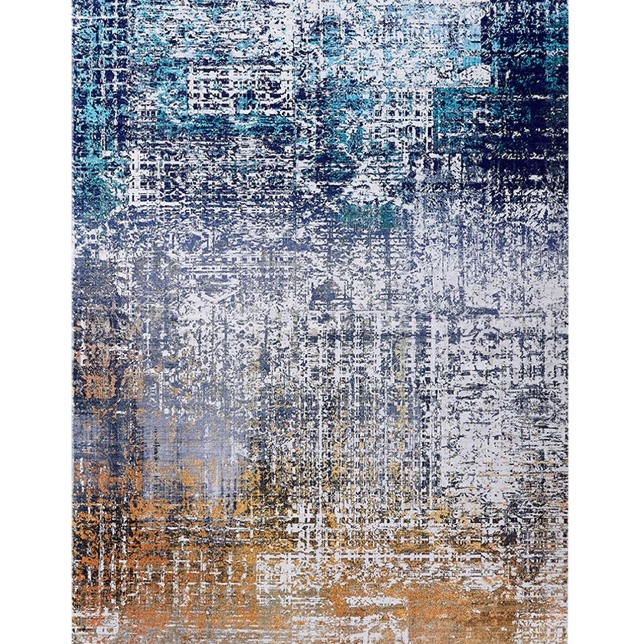 3' X 5' Blue and Silver Abstract Shag Printed Washable Non Skid Area Rug