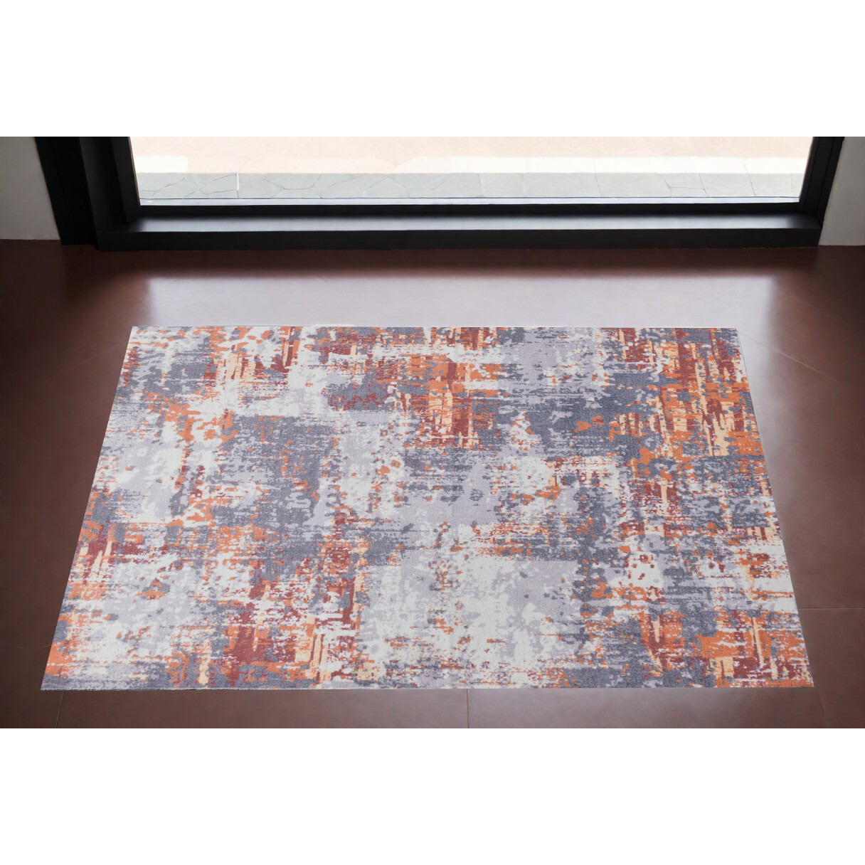3' X 5' Gray and Brown Abstract Shag Printed Washable Non Skid Area Rug