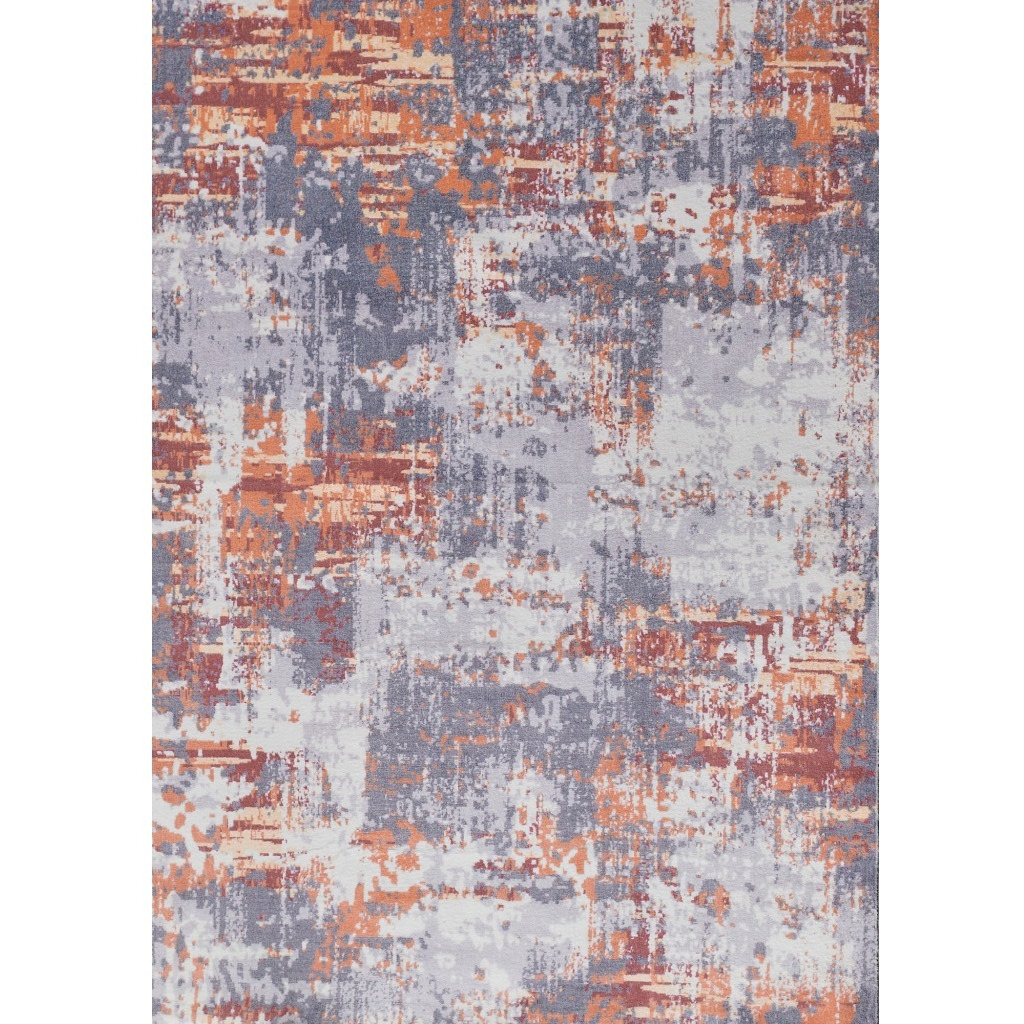 3' X 5' Gray and Brown Abstract Shag Printed Washable Non Skid Area Rug