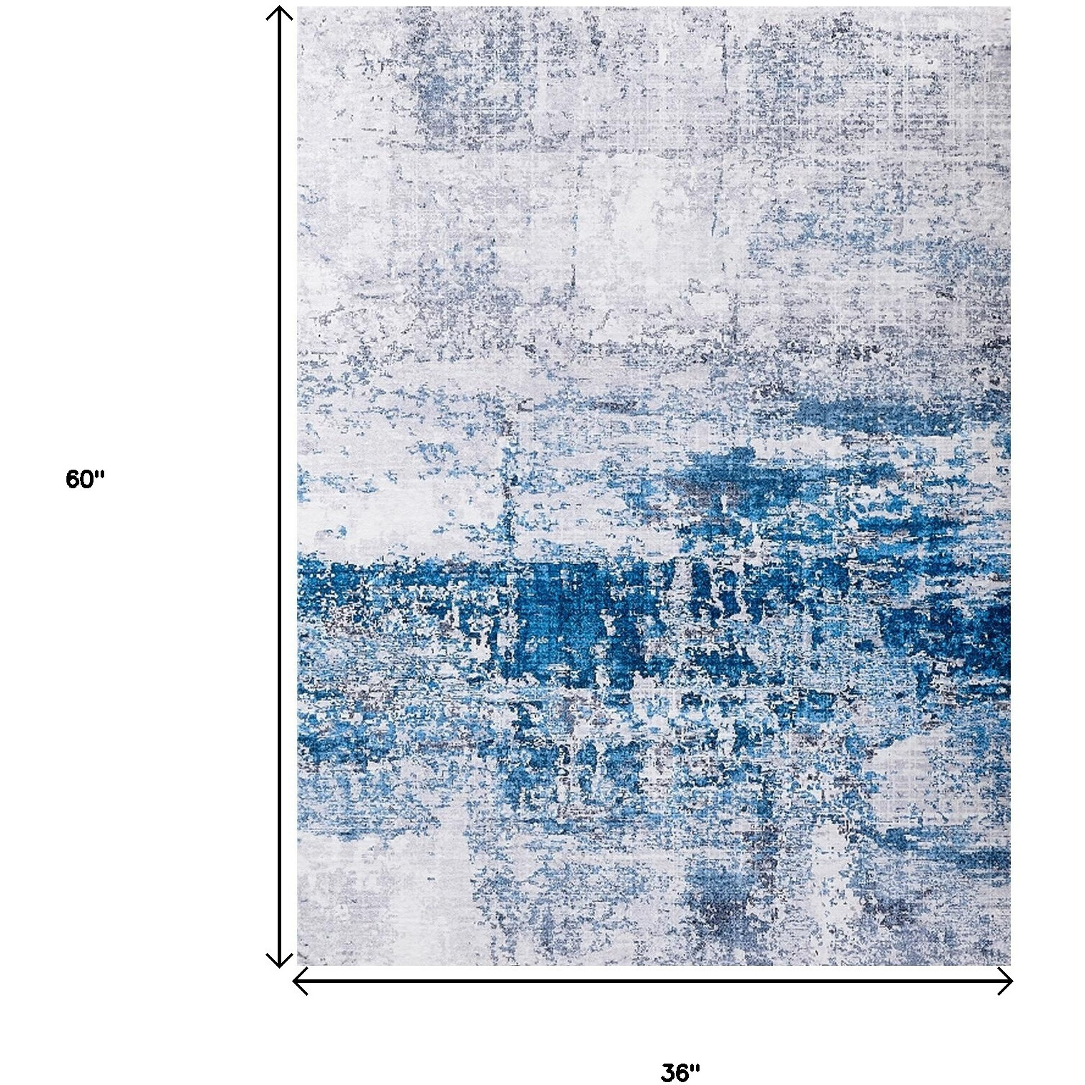 3' X 5' Gray and Blue Abstract Shag Printed Washable Non Skid Area Rug