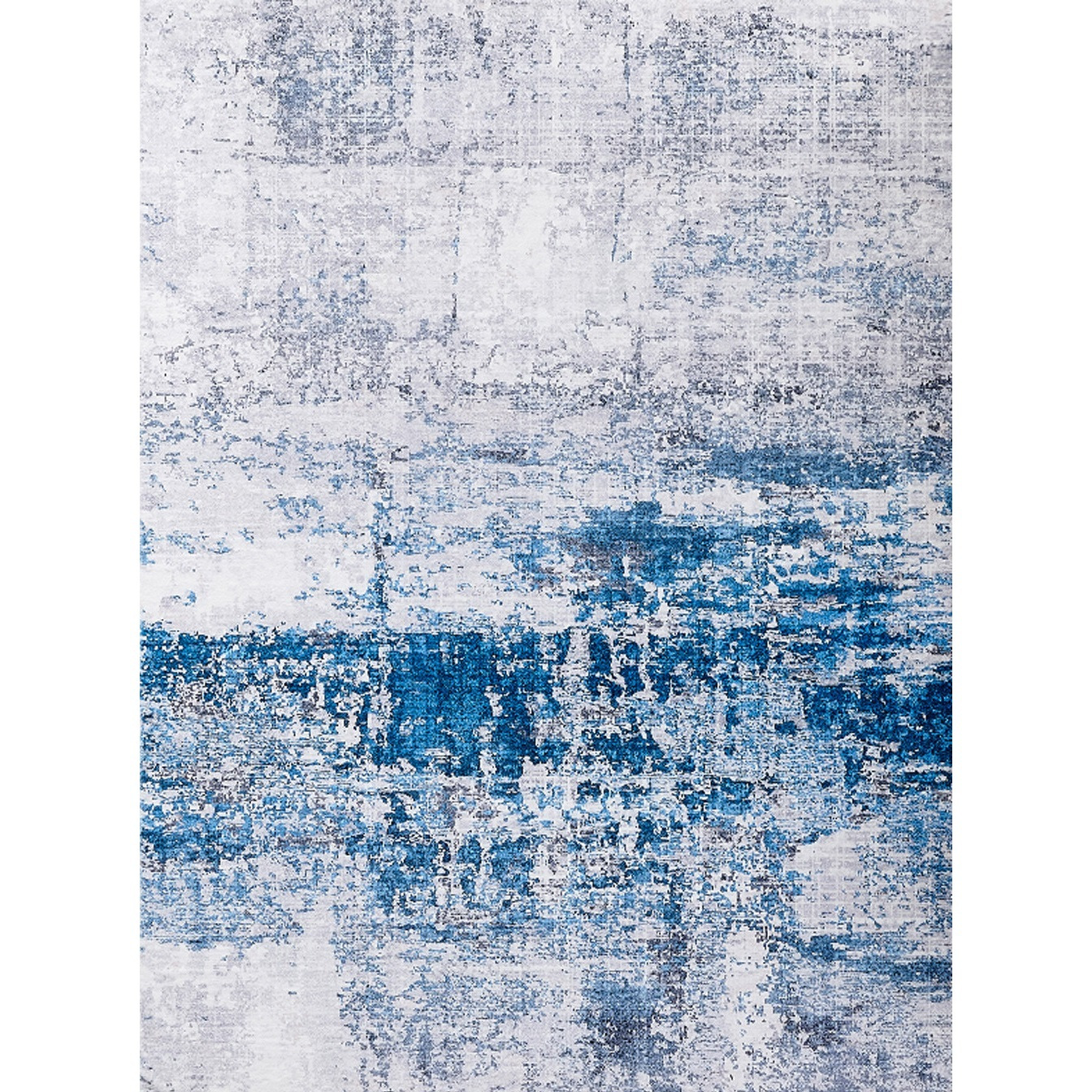 4' X 6' Gray and Blue Abstract Shag Printed Washable Non Skid Area Rug