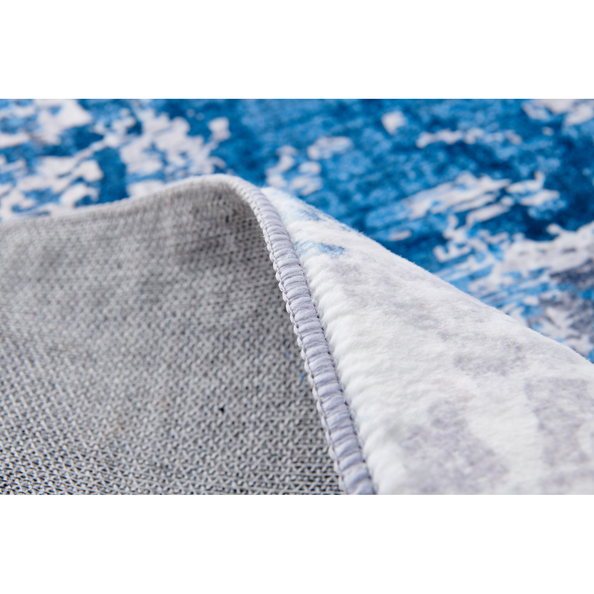 4' X 6' Gray and Blue Abstract Shag Printed Washable Non Skid Area Rug