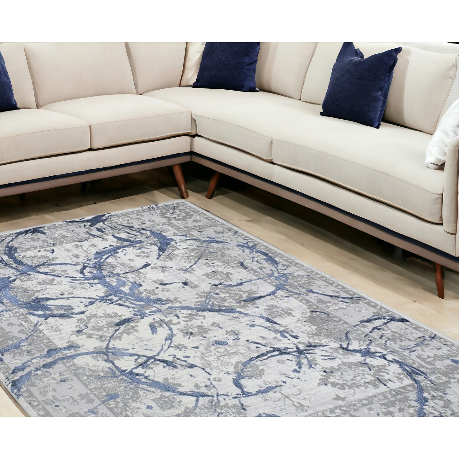 9' X 12' Blue and Gray Abstract Area Rug