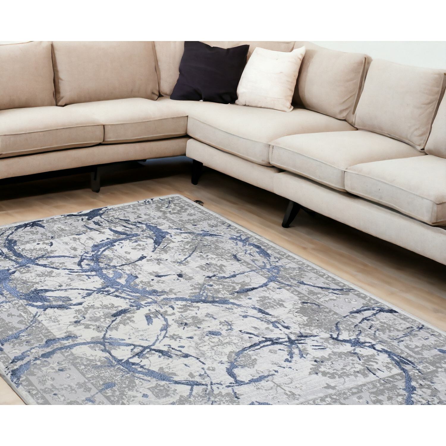 9' X 12' Blue and Gray Abstract Area Rug