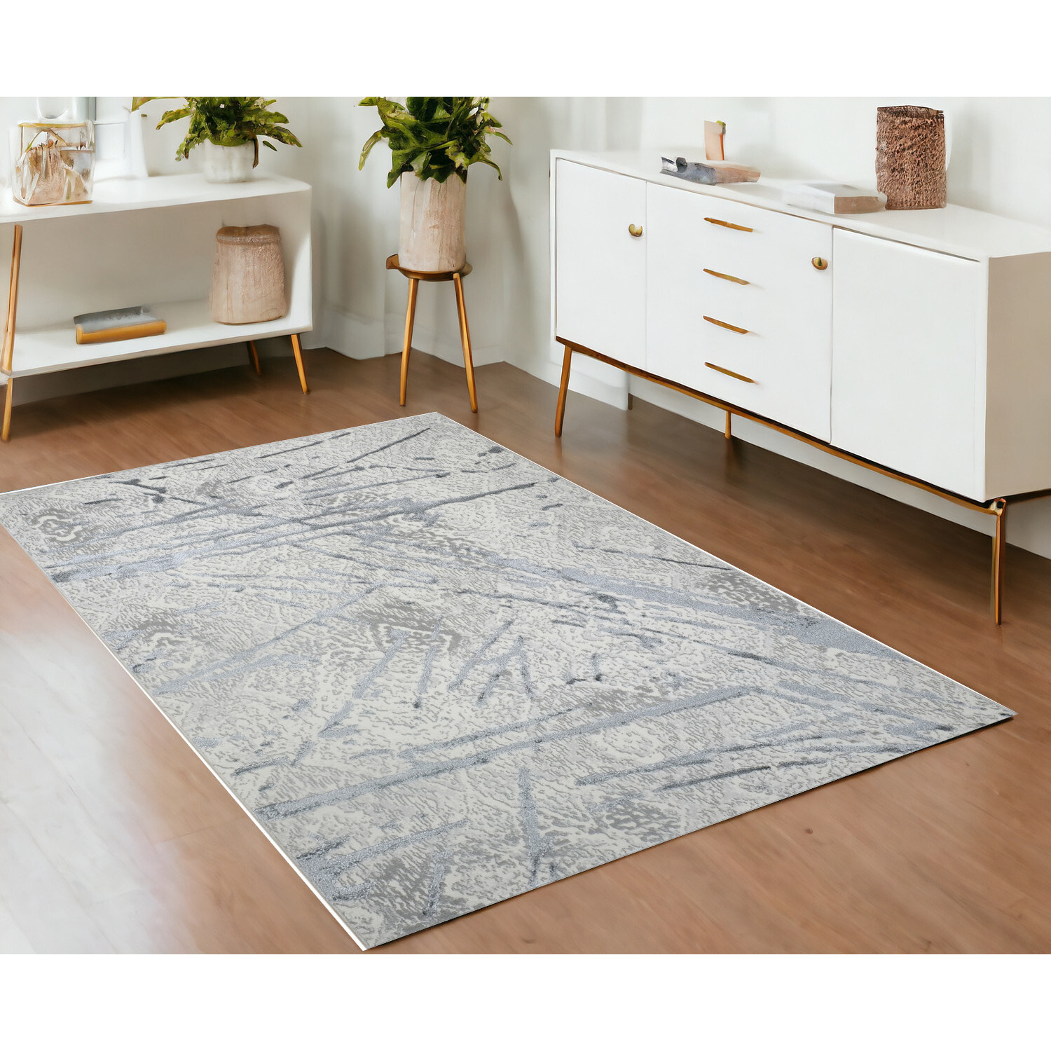 4' X 6' Gray and Silver Abstract Area Rug