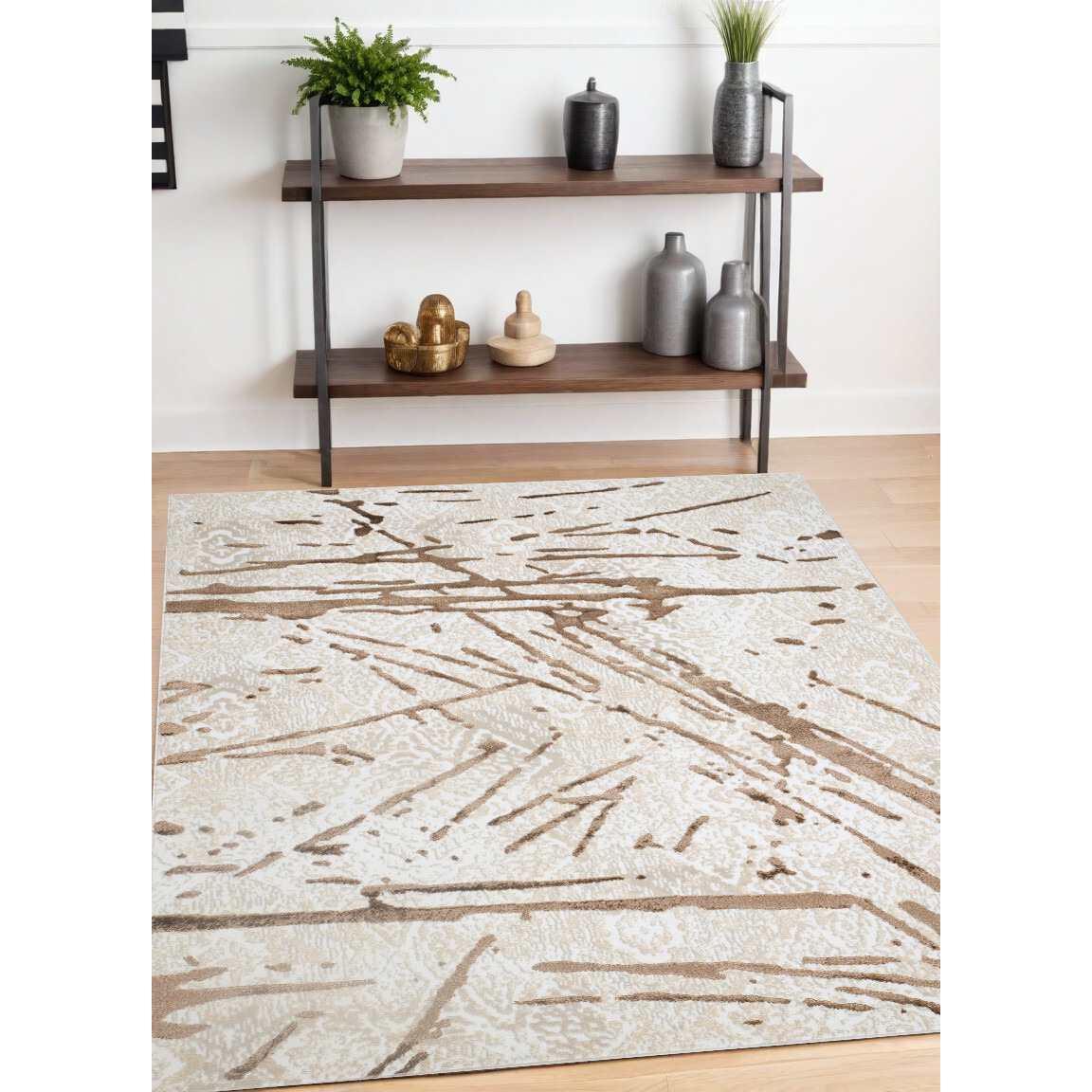 4' X 6' Ivory and Brown Abstract Area Rug