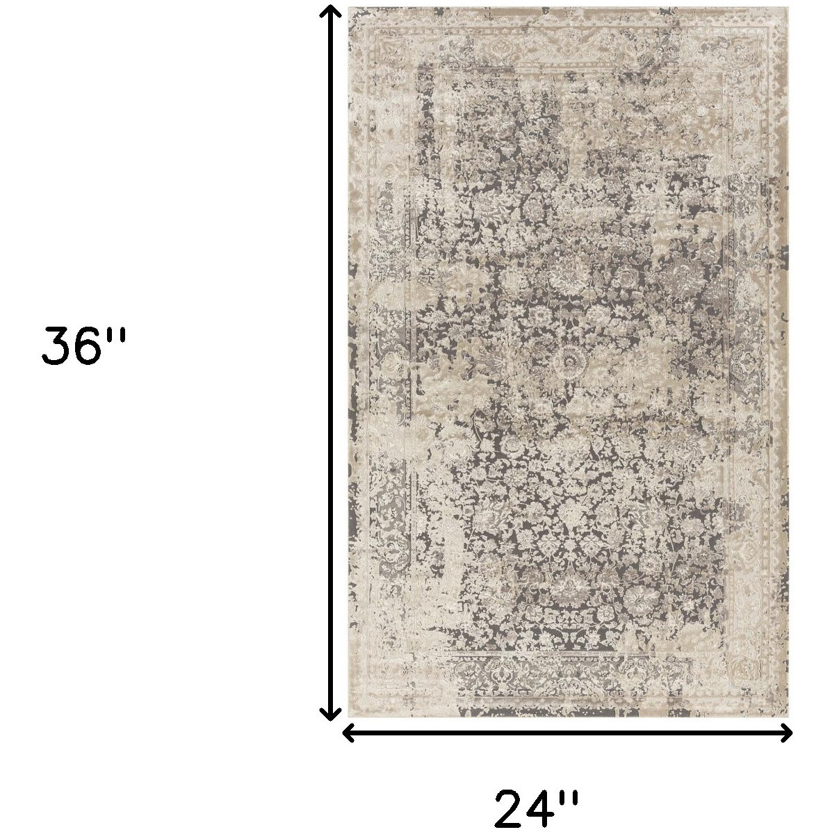 2' X 3' Gray and Ivory Floral Area Rug