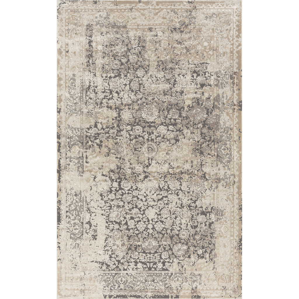 2' X 3' Gray and Ivory Floral Area Rug