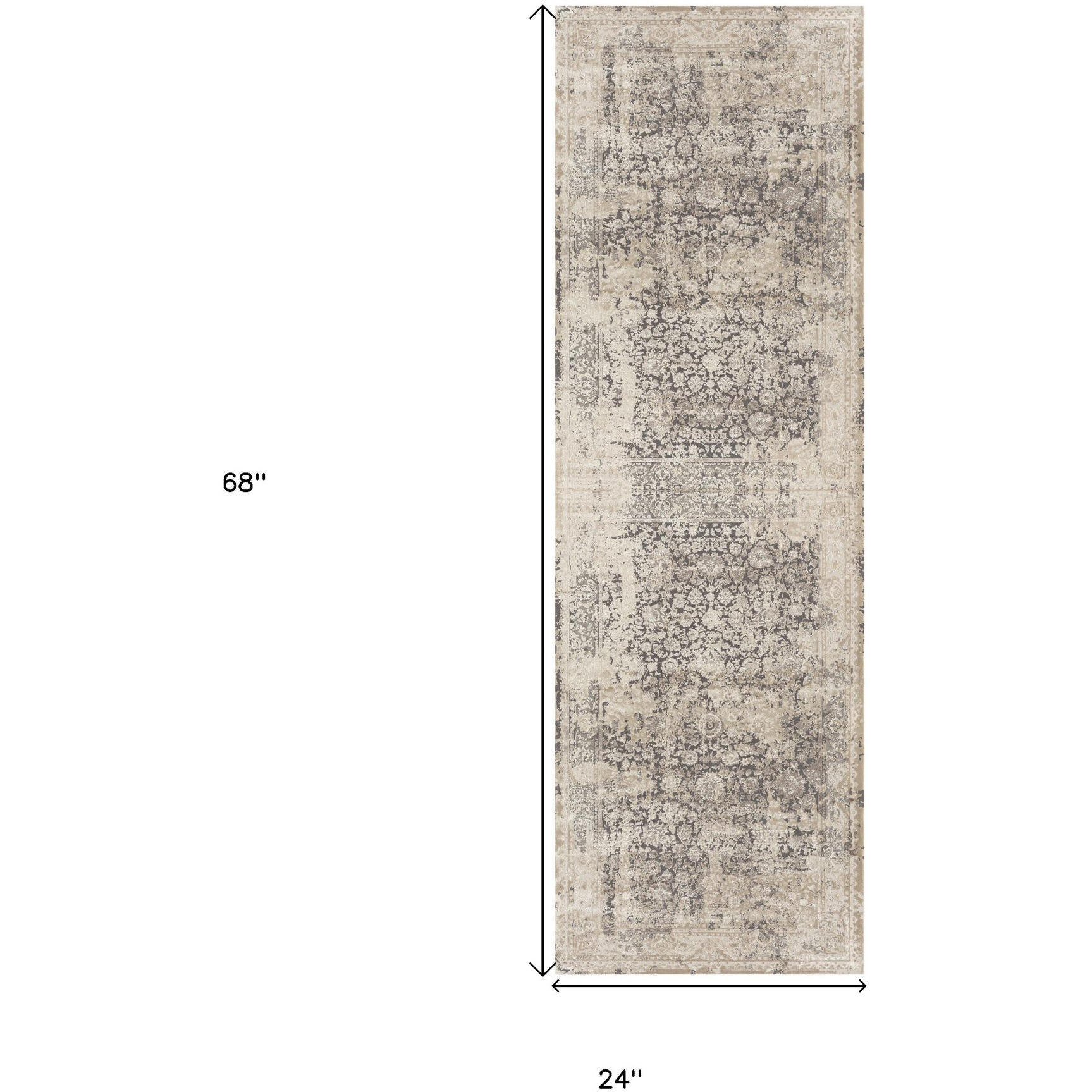 7' Runner Gray Floral Runner Rug