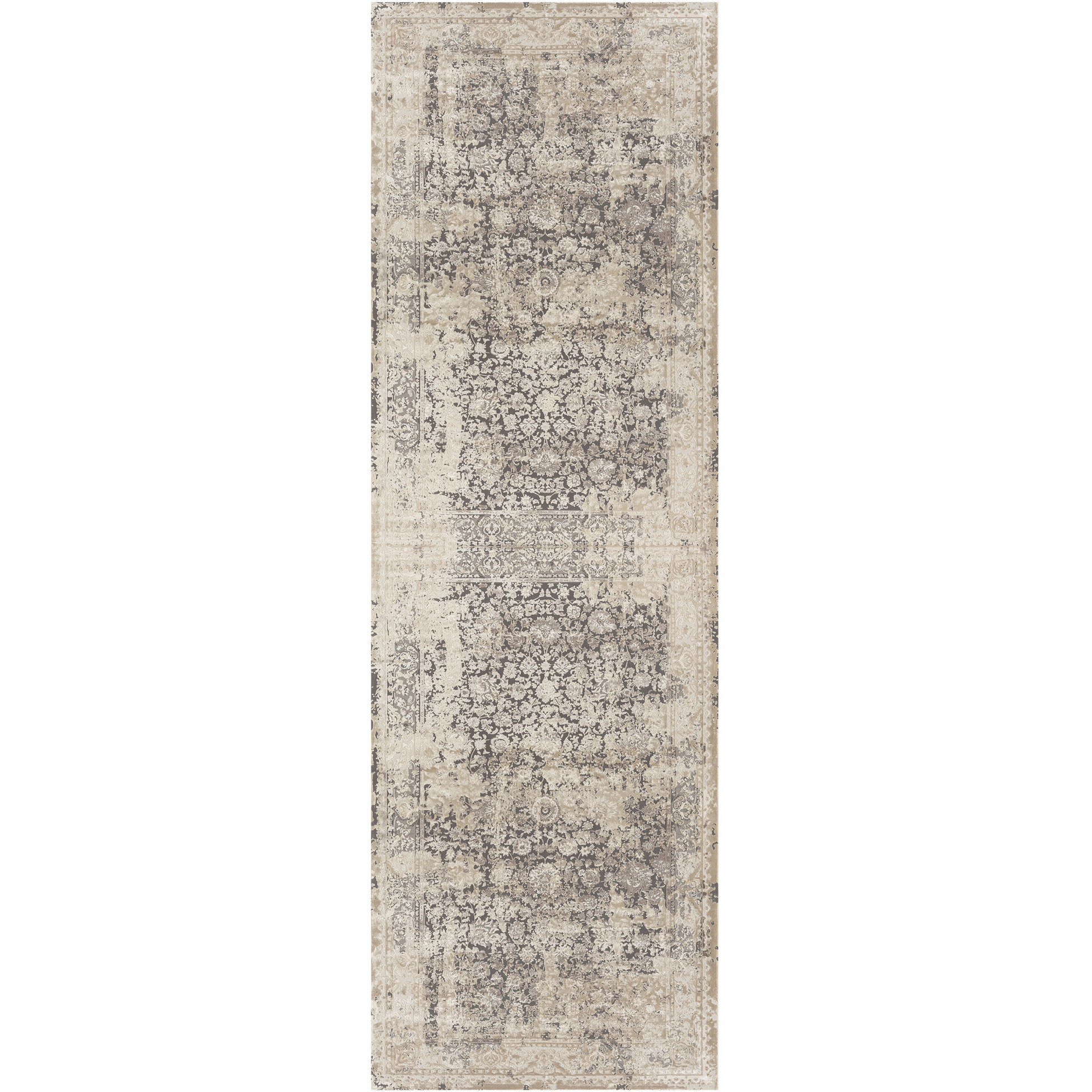 7' Runner Gray Floral Runner Rug