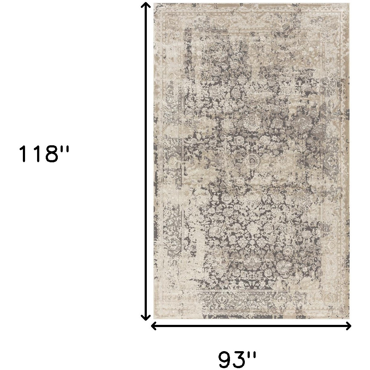 8' X 10' Gray and Ivory Floral Area Rug