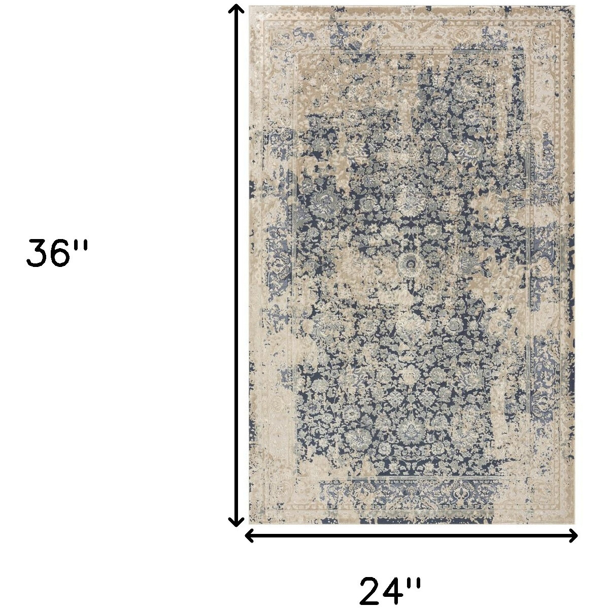 2' X 3' Blue and Ivory Floral Area Rug