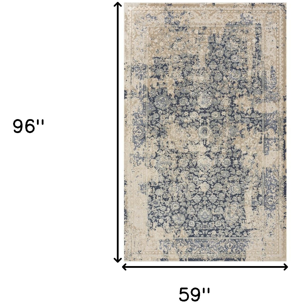 5' X 8' Blue and Ivory Floral Area Rug