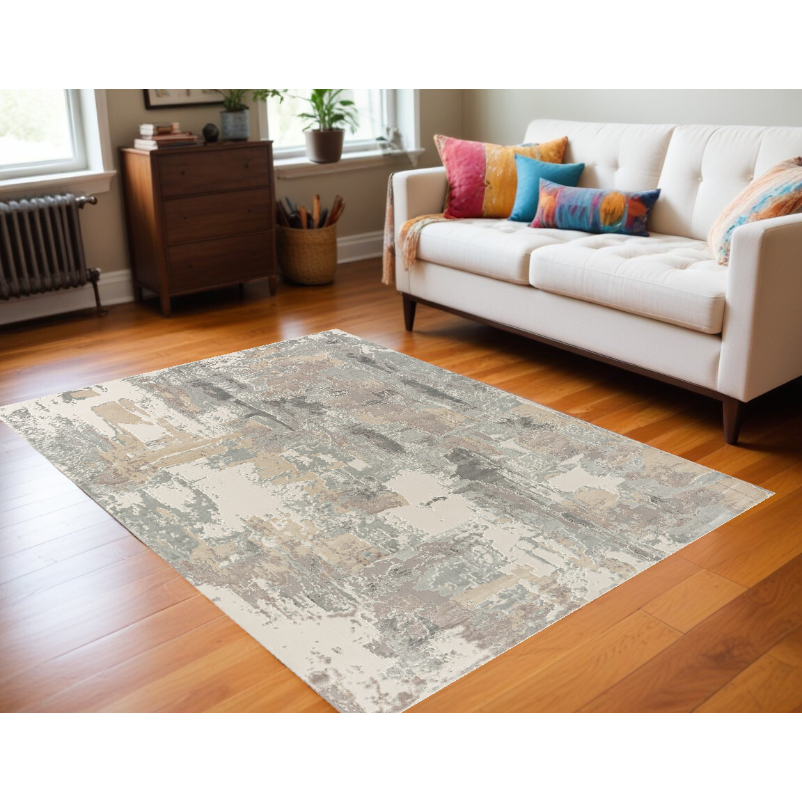 5' X 8' Gray and Beige Abstract Area Rug