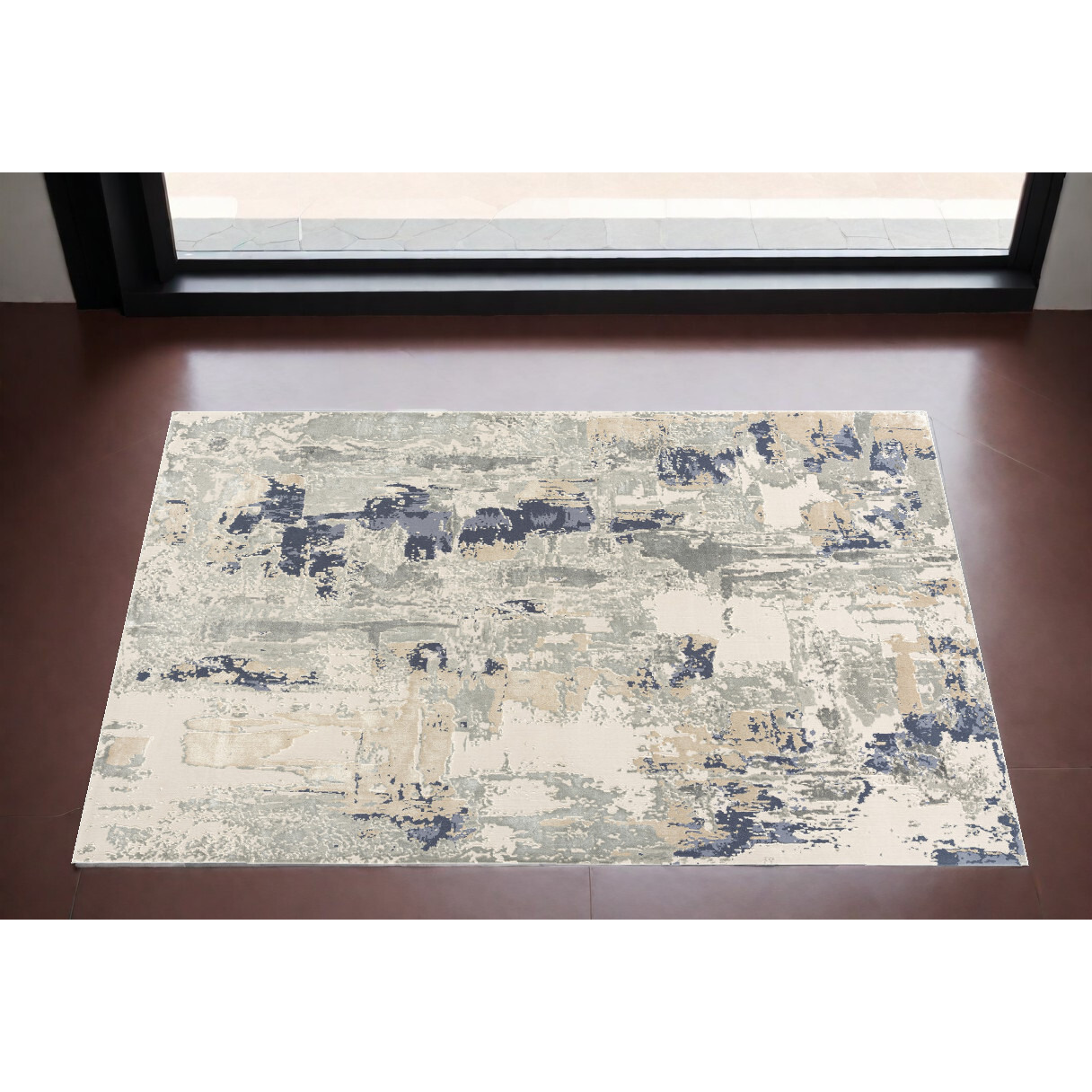 2' X 3' Blue and Beige Abstract Area Rug