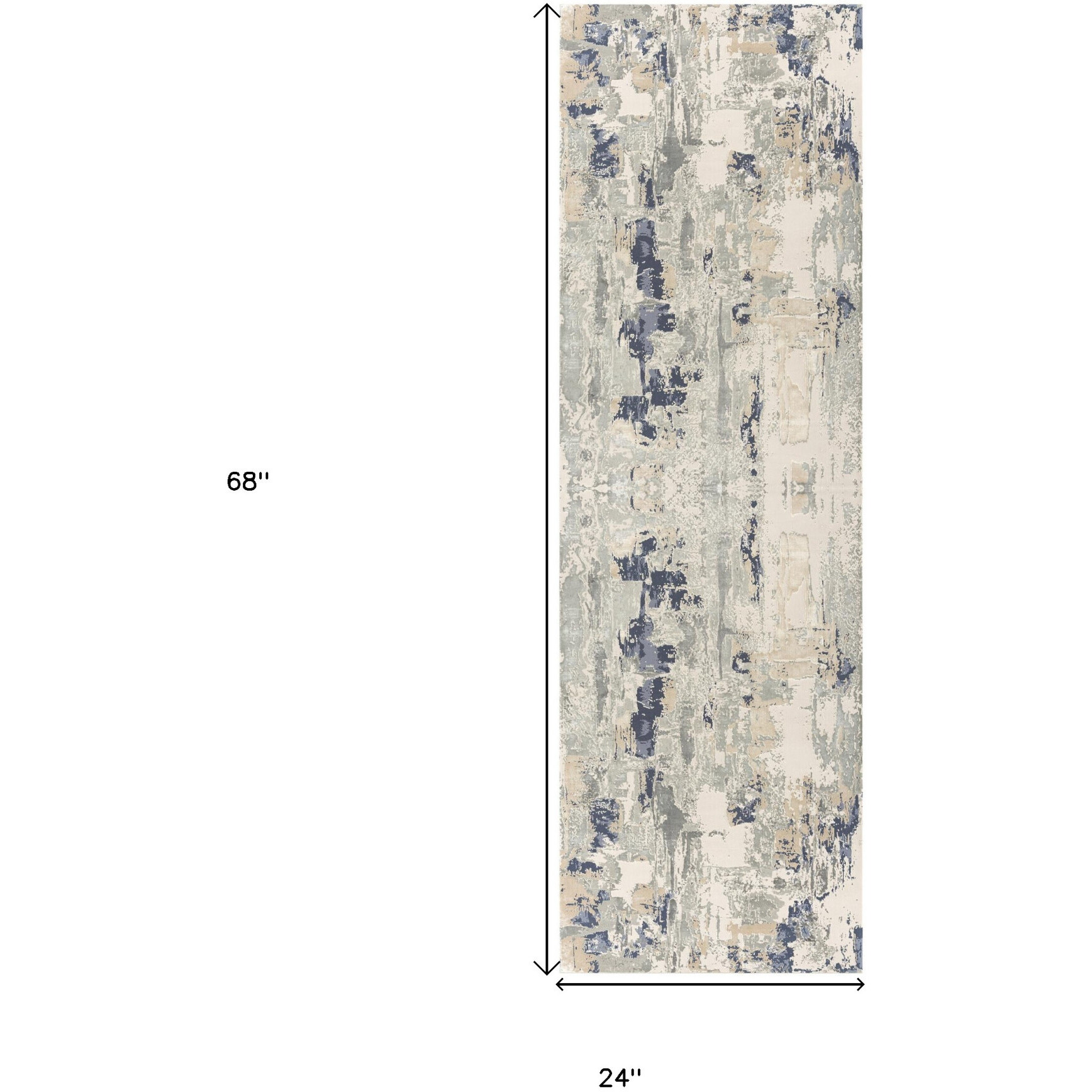 7' Runner Blue and Beige Abstract Runner Rug