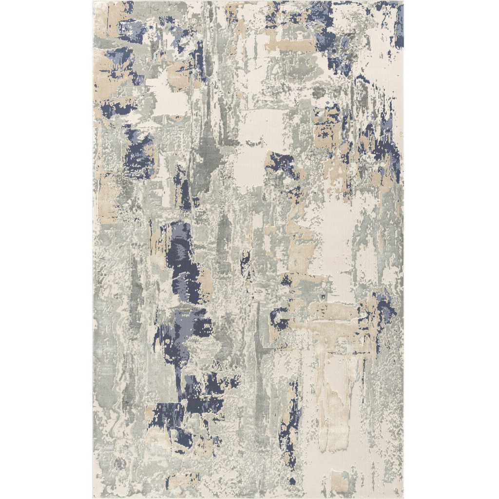 5' X 8' Blue and Beige Abstract Area Rug