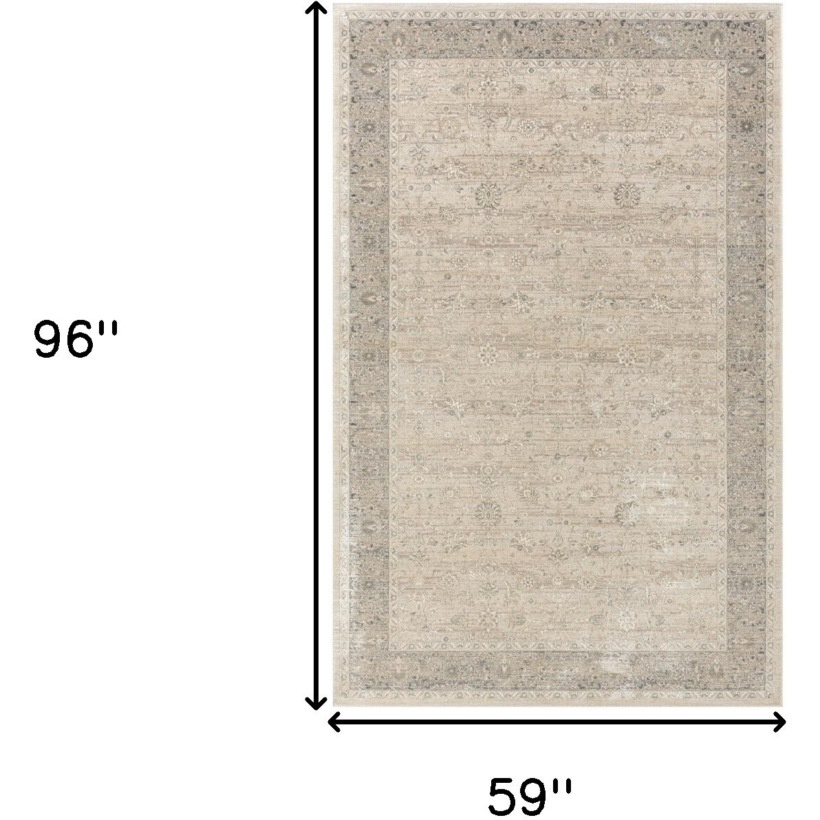 5' X 8' Beige and Ivory Floral Area Rug