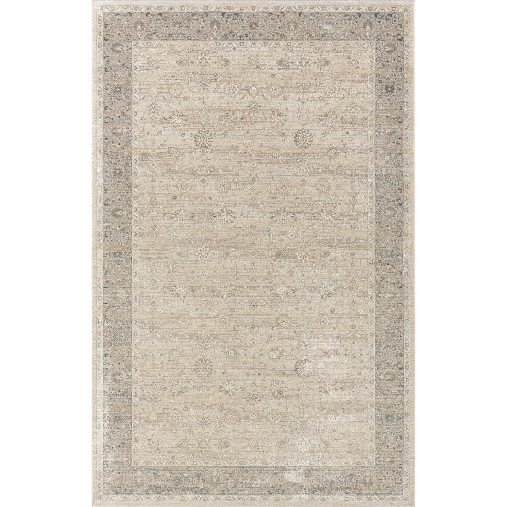 5' X 8' Beige and Ivory Floral Area Rug