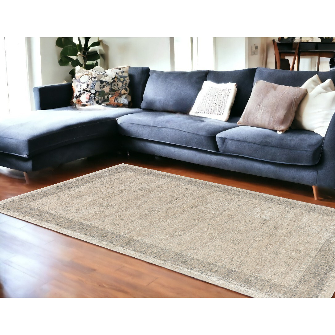 8' X 10' Beige and Ivory Floral Area Rug