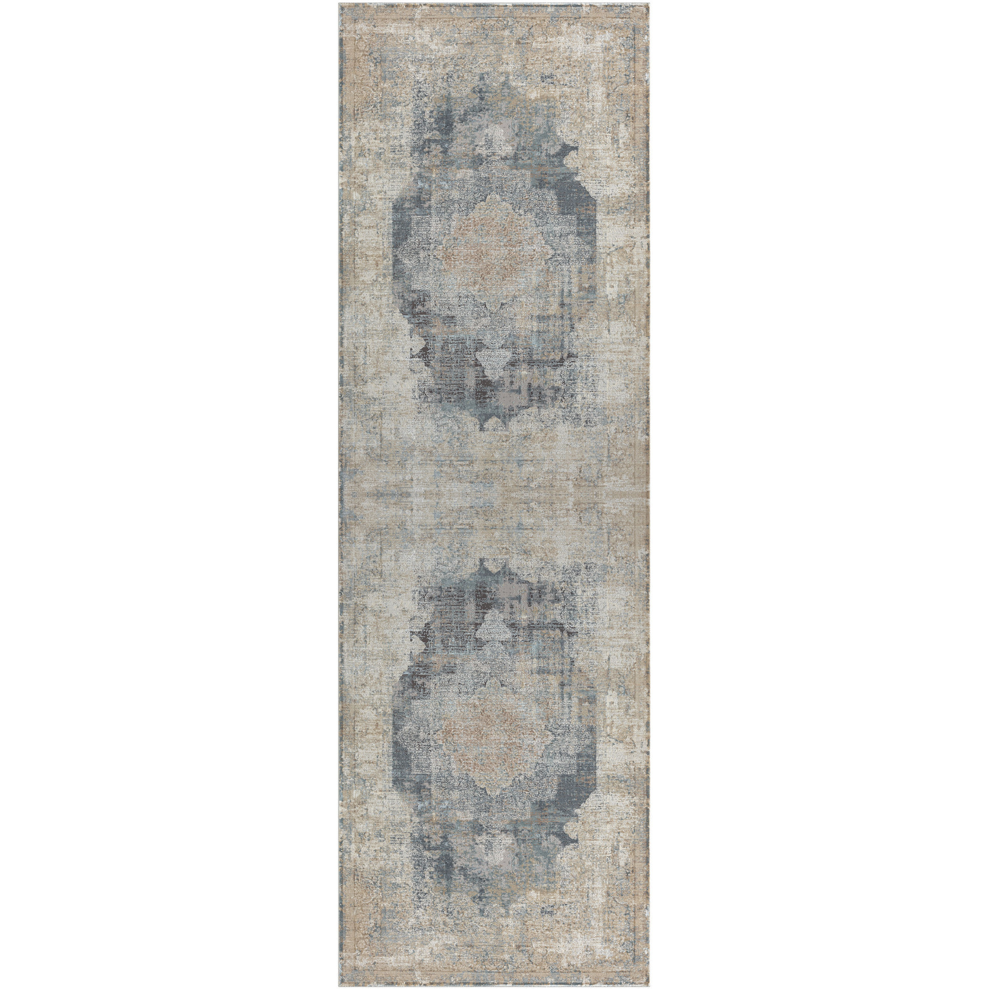 8' Runner Beige Medallion Runner Rug