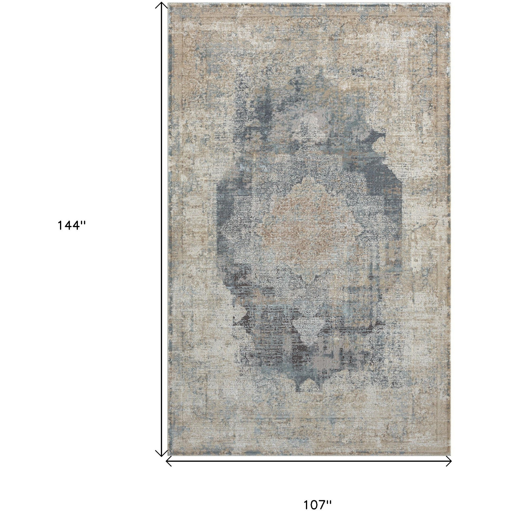 9' X 12' Beige and Gray Medallion Area Rug