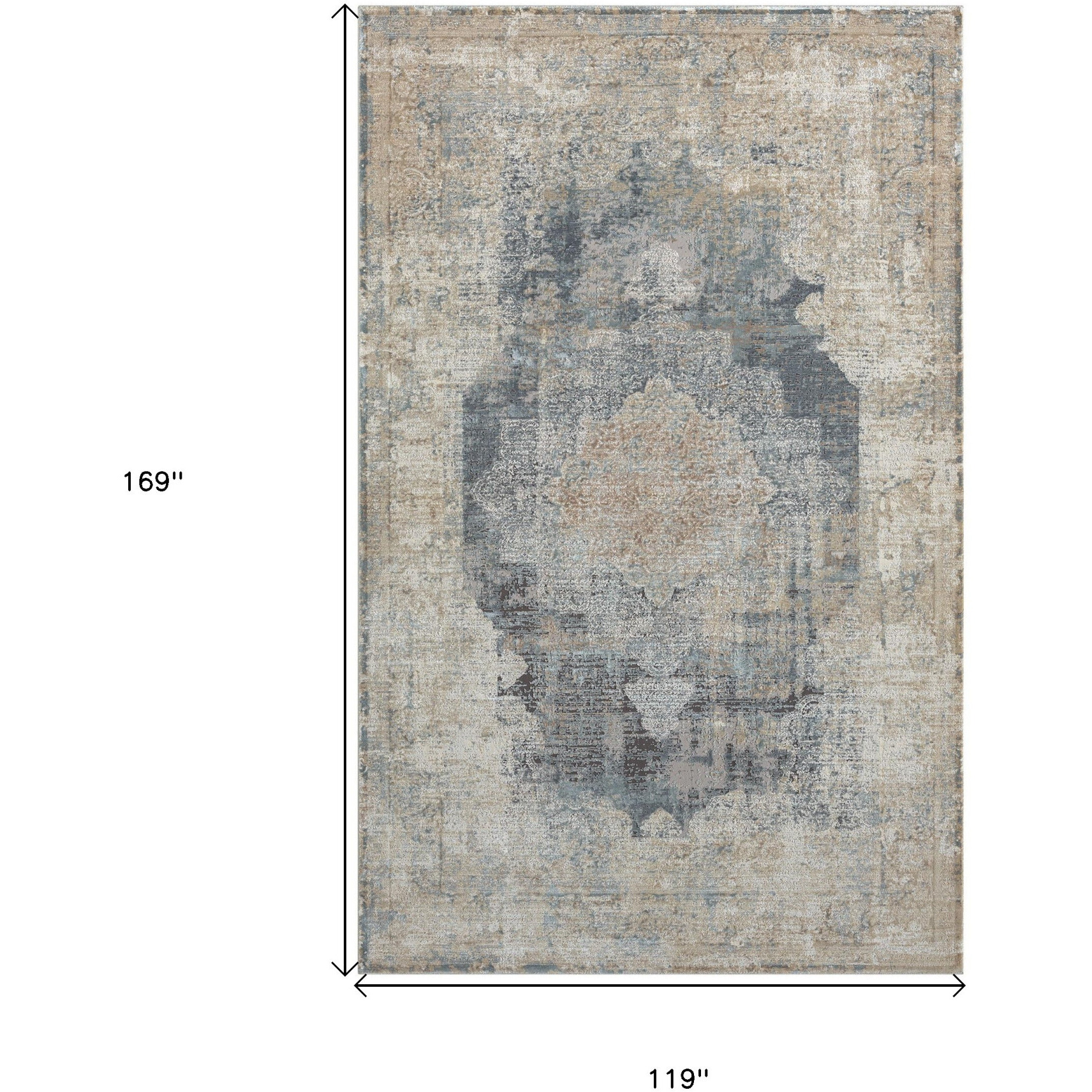 10' X 14' Beige and Gray Medallion Area Rug