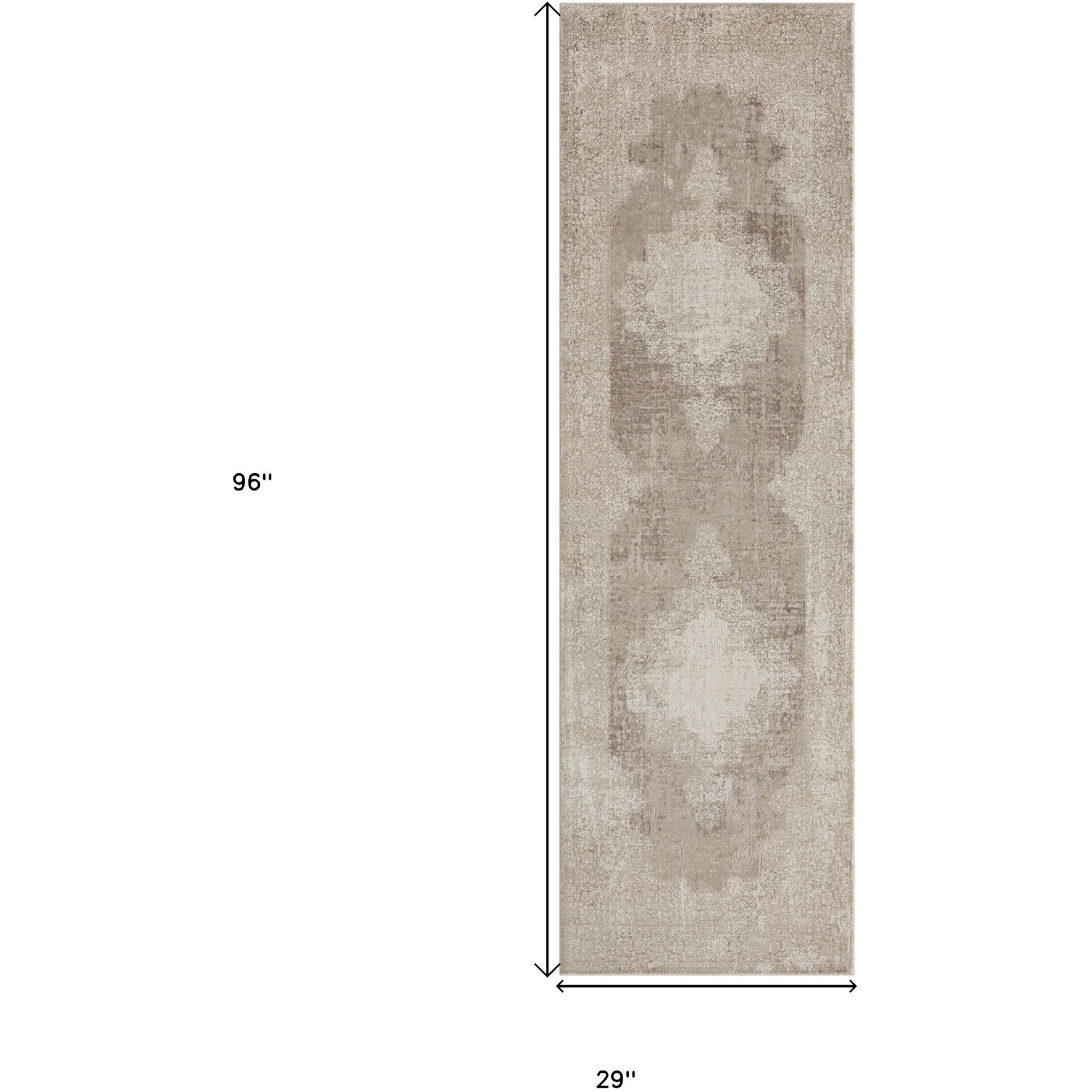 8' Runner Ivory Medallion Runner Rug
