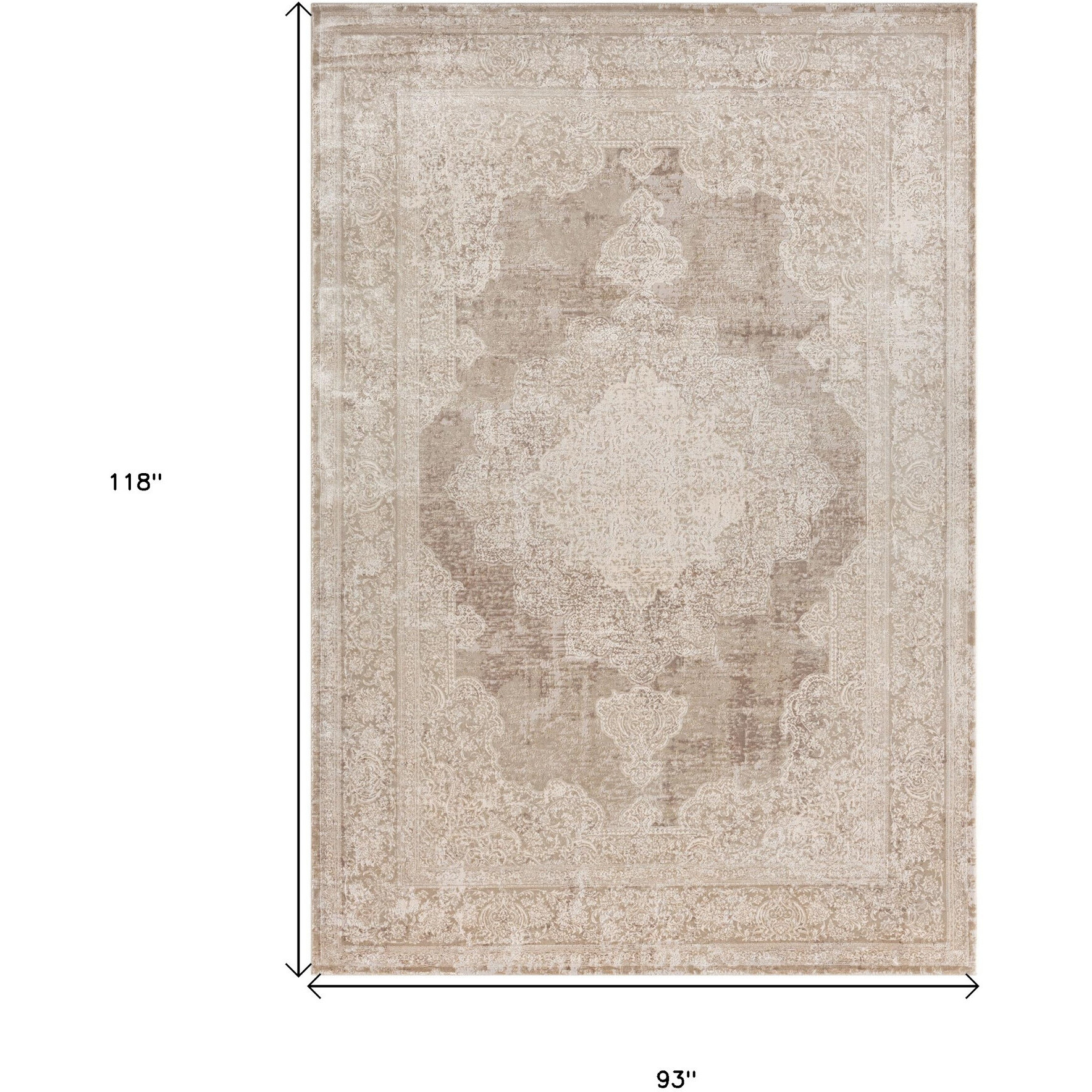 8' X 10' Beige and Ivory Medallion Area Rug